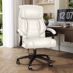 Reclining Office Chair 400lbs Ergonomic PU Leather Computer Desk Chairs White