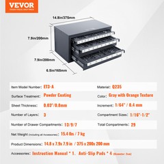 VEVOR Drill Bit Dispenser Organizer Cabinet Three-Drawer for 1/16in to 1/2in