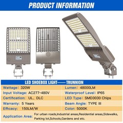 320W 48000LM Outdoor LED Shoebox Parking Lot Light Commercial Street Area Lights