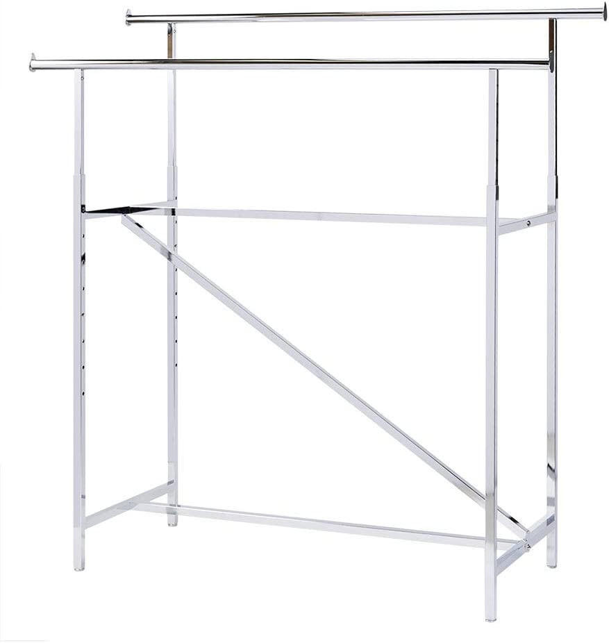 Clothing Rack Rolling Double Rail Bar Retail Clothes Salesman Garmet 300 LBS