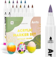 12 Colors Metallic Acrylic Paint Pens for Rock Painting, Extra Fine Tip Metallic