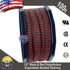 100 FT 1/2″ Black Red Expandable Wire Sleeving Sheathing Braided Loom Tubing US