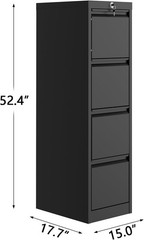 GARVEE Heavy Duty 4-Drawer File Cabinet, Cold-Rolled Steel, Lock & Keys Included