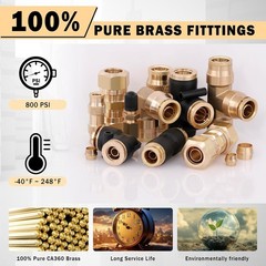 80 PCS Brass DOT Air Line Fittings Kit DOT Push Lock and Compression Air Fitting