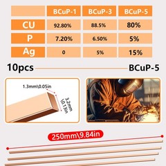 15% Silver Brazing Rods BCuP-5 10 Pcs for HVAC & Industrial Applications