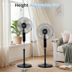 16″ Pedestal Fan with Remote,Adjustable Height & Tilt, 3 Speeds, 3 Modes, Timer