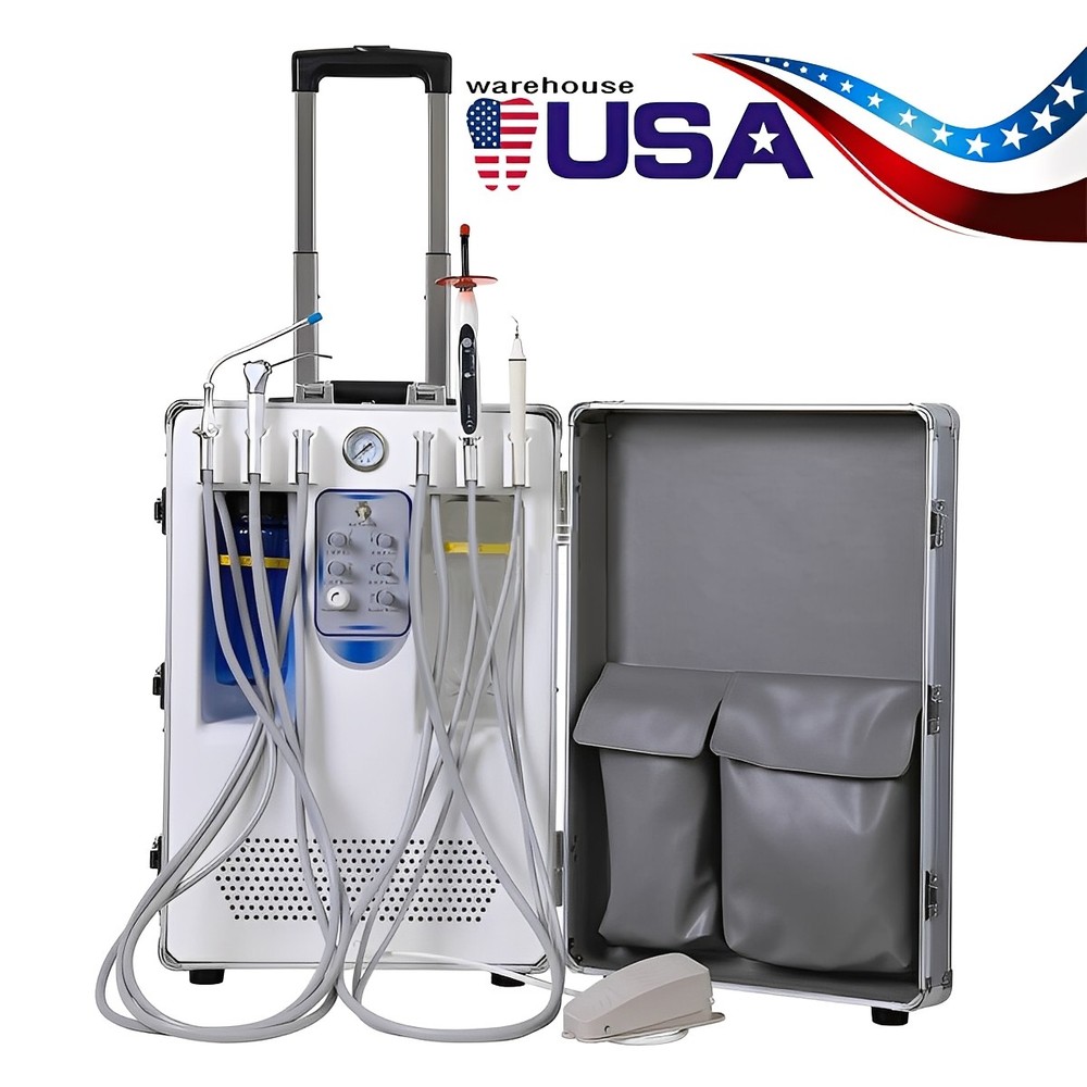 Portable Dental Delivery Unit System Mobile Suction with Air Compressor 4 Holes