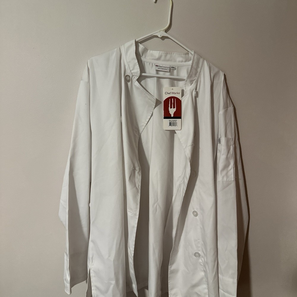 Chef Works Coat Mens 2XL XXL White Long Sleeves