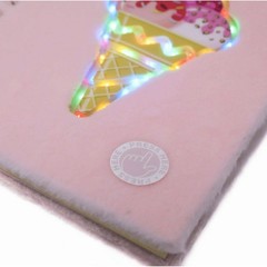 Pen+Gear Journal Notebook Light-up Ice Cream Cone Pink Furry Cover 120 Pages
