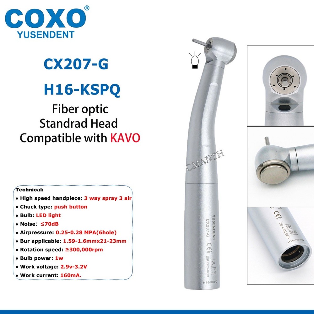 COXO CX207-G Dental Handpiece Fiber Optic High Speed Handpiece LED Coupler 6Pin