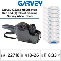 Garvey G2212-08008 1-Line Labeler Price Gun + Genuine Sleeve of White Labels
