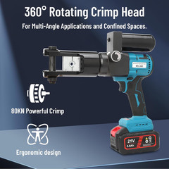 Hydraulic Crimping Tool 80KN Battery Powered 21V 5Ah Lithium-Ion 360° Rotating H
