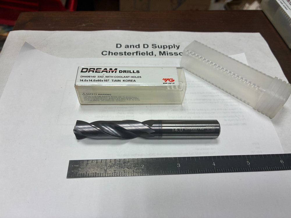 YG1 DH406140, 14.0mm Solid Carbide Coolant Through Dream Drill, 3xD TiAlN, 140°