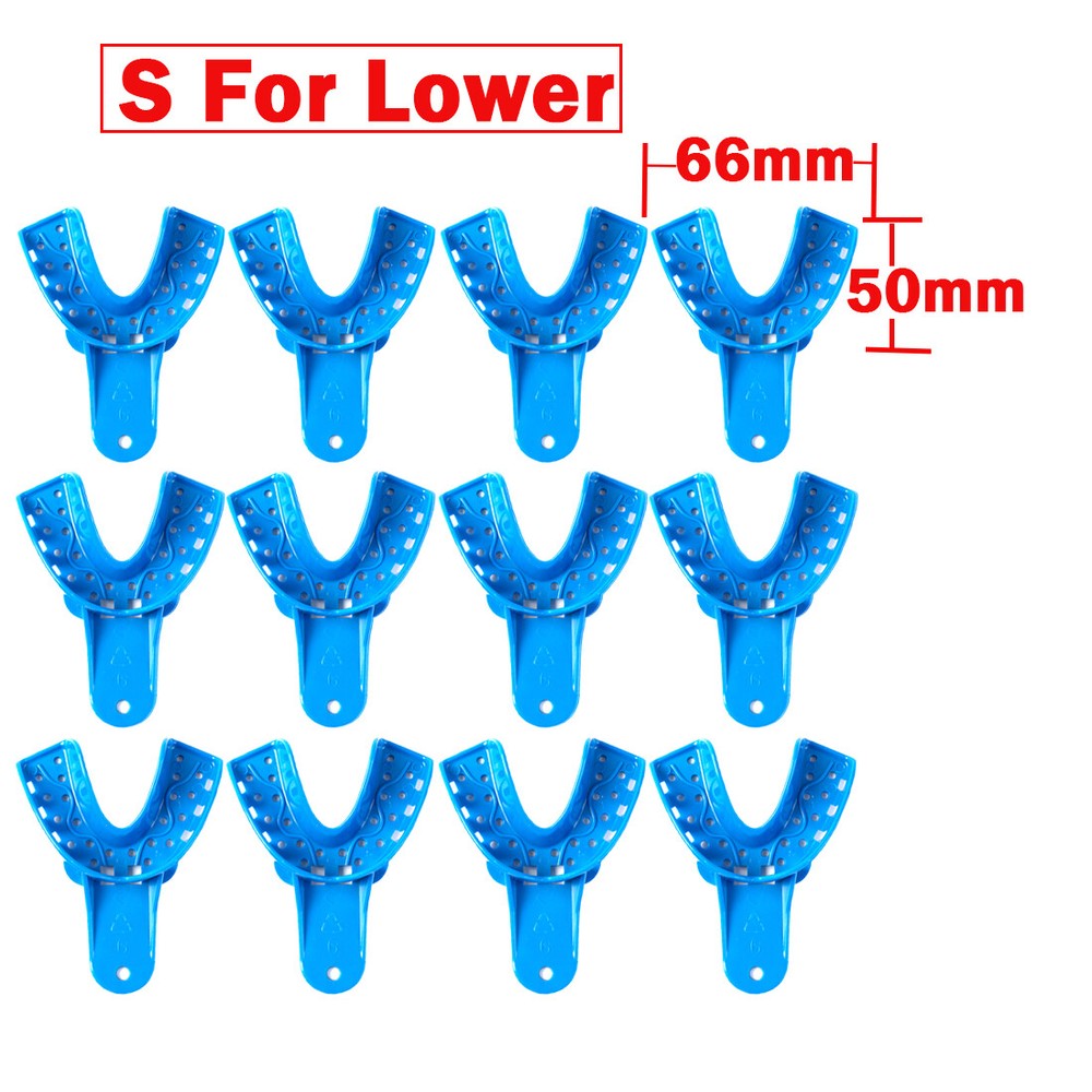 12Pc Dental Impression Trays Plastic Perforated Denture Upper/Lower EASYINSMILE
