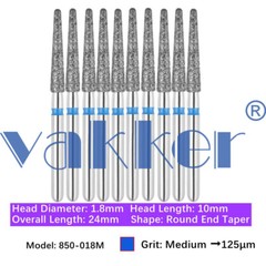 10/pk Vakker Dental FG Diamond Burs Round/ Long Round End Taper 850 855 856 856L