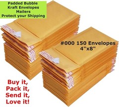 150 #000 4X8 Kraft Paper Bubble Padded Envelopes Mailers Shipping Case 4″X8″