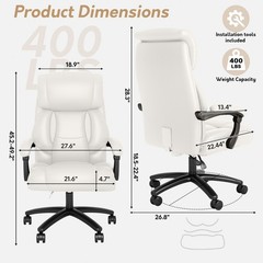 Reclining Office Chair 400lbs Ergonomic PU Leather Computer Desk Chairs White