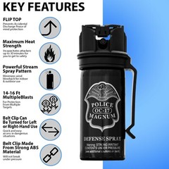 3 POLICE MAGNUM Pepper Spray 2oz Stream Flip Top Belt Clip Self Defense Security