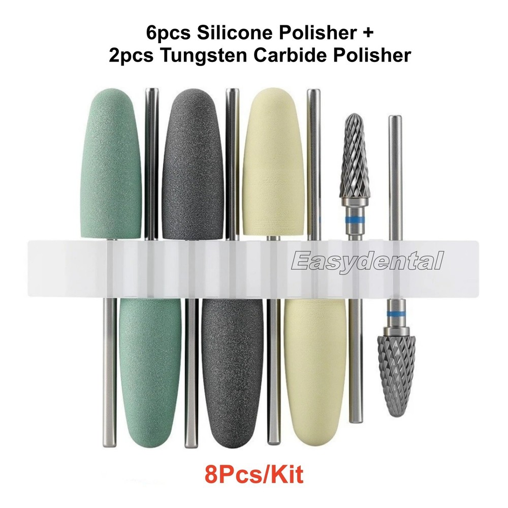 8Pcs Dental Lab Resin Base Acrylic Polishing Burs Kit Low-Speed HP 2.35mm