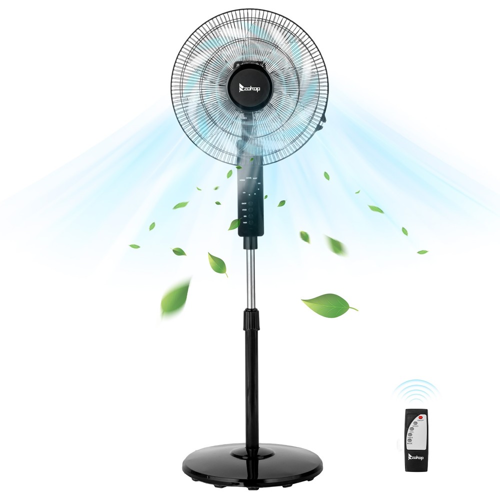 16″ 120° Oscillating Pedestal Fan, Height Adjustable Standing Floor Fan 3 Speeds