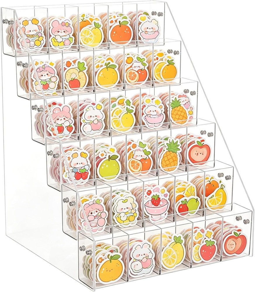 6 Tier Acrylic Sticker Display Stand Vendors 30 Pockets Clear Acrylic Storage