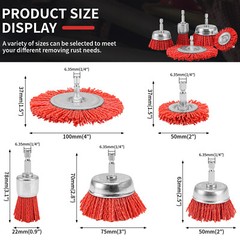 Nylon Filament Abrasive Wire Brush Wheel Cup Brush 1/4″ Hex Shank Rotary Tools