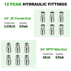 33FT 3/4″ Hydraulic Hose + 12 Straight Fittings 3/4″ JIC Female & 3/4 NPTF Male