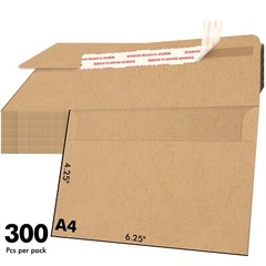 300PK Brown Kraft Envelopes 4×6 Self Seal Invitation Envelope A4 4.25×6.25″ 115g
