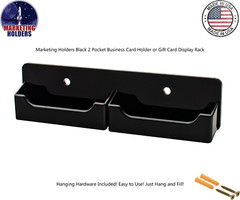 Black 2 Pocket Horizontal Business Card Holder Wall Mount Hanging Acrilyc