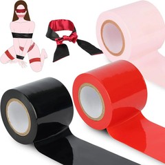 BDSM Bondage Restraints Tape Set – 3 Rolls Electrostatic Tape with Blindfold for