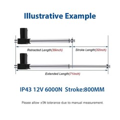 12V 6000N 1320lb Linear Actuator Stroke Long 12″~ 40″ Heavy Duty Waterproof