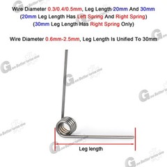 Torsion Spring 3-9 Coil (10 pcs), 0.8mm Wire dia, 5 ~ 10mm OD, Left spring Steel