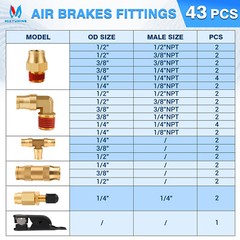 43Pcs Brass DOT Air Line Fittings Push Lock & Quick Connect Fittings NPT Thread
