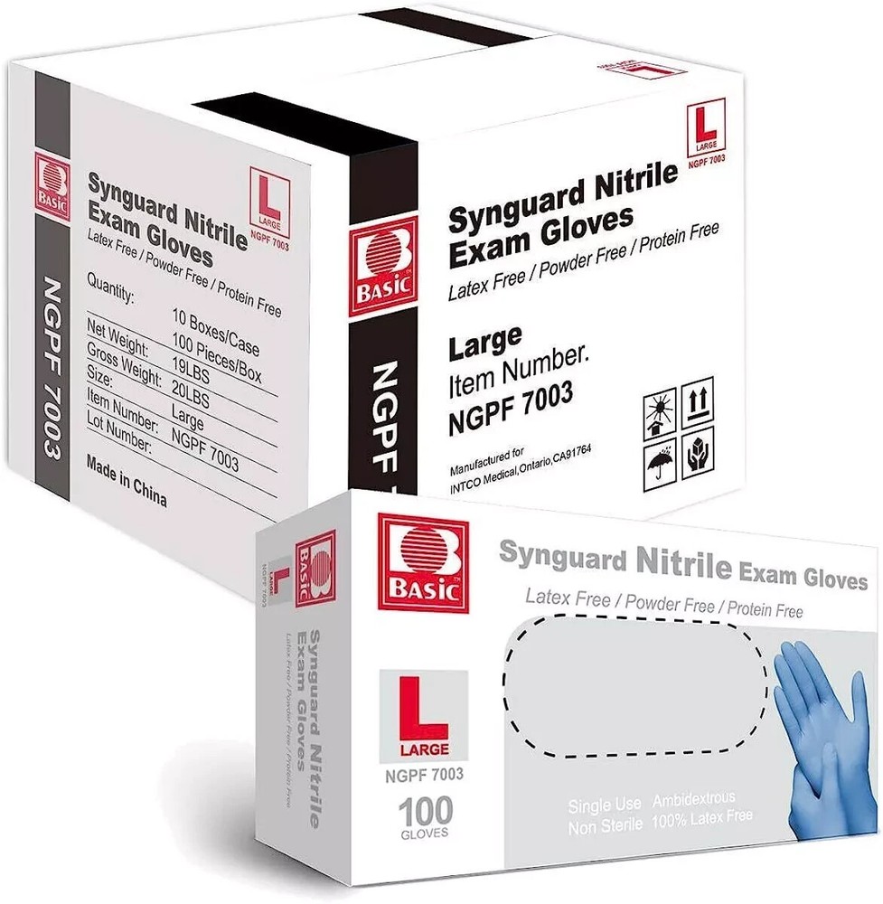 Synguard Nitrile Exam Gloves NGPF 7003, Size L, (BOX OF 1000)