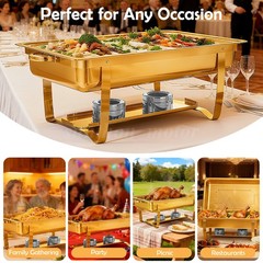 2/4/6X 9Qt Chafing Dish Buffet Set GOLD Stainless Steel Chafer for Catering full