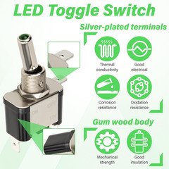 3 PCS LED Lighted Rocker Toggle Switch, 12V SPST 3 Pin 2 Position On/Off Rocker