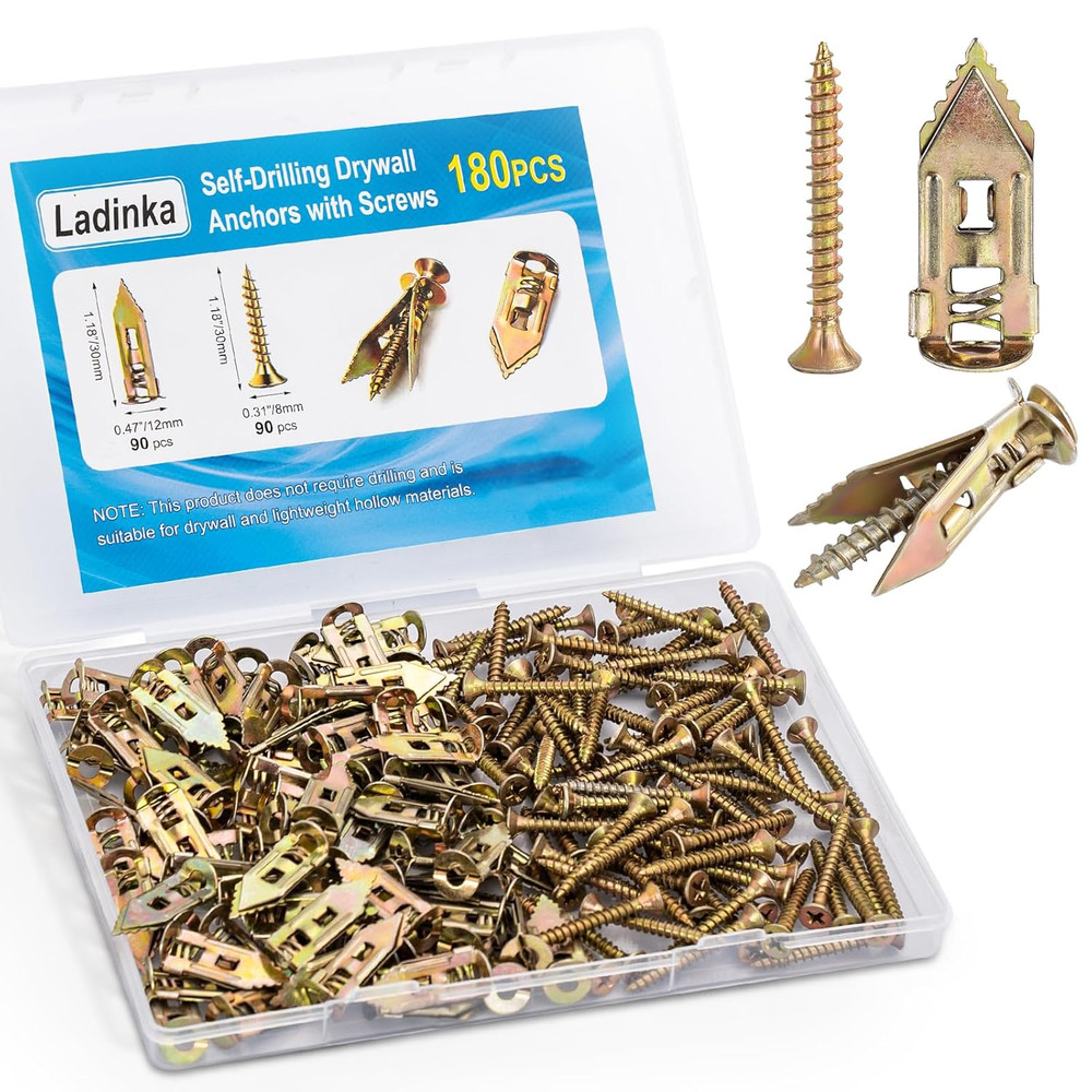 180 PCS Self-Drilling Drywall Anchors KIT – 90 Metal Winged Zinc Plated Drywall