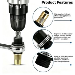 7× Manual Rivet Nut Tool Kit M3-M12 Carbon Steel Threaded Inserts for Auto & DIY