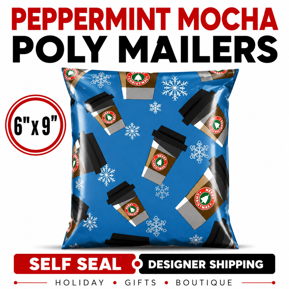 6×9 Peppermint Mocha Christmas Poly Mailers Boutique Shipping Bags Envelopes