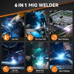 ARCCAPTAIN MIG250 250Amp 6-in-1 MIG Welder 110/220V Digital Synergic LED Display