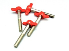 4 Pack – 1/4″- 28 Fine x 2″ Long Thumb Screws / Red Tee Wing / Delrin Head SS