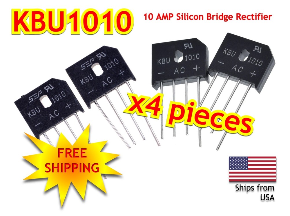Single Phase 10A 1000V KBU1010 Diode Bridge Rectifiers 4pin KBU-1010 x (4 PCS)