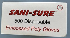 5 Boxes Of 500 SANI-SURE Disposable Embossed Single Use Poly Gloves Large NEW
