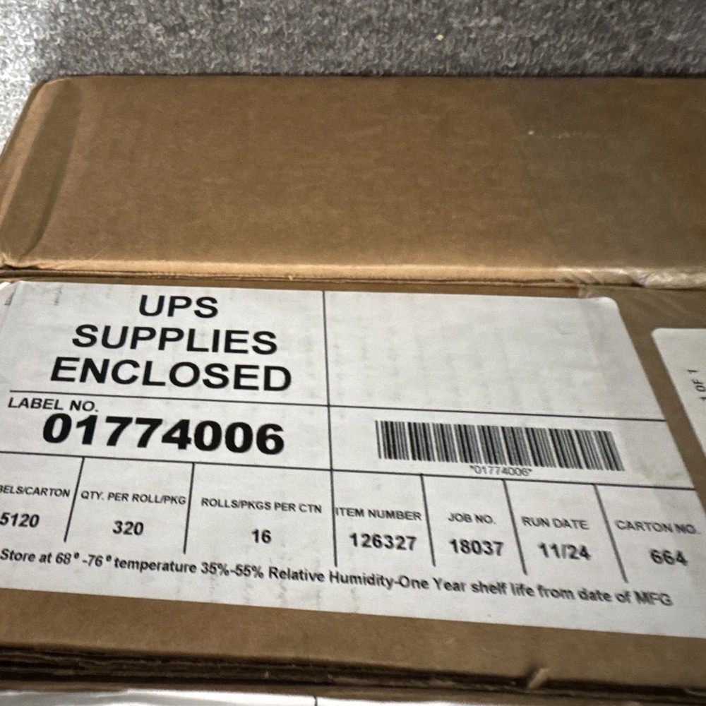16 X Direct Thermal Label Roll 4″ .25″ 320 Labels per Roll (01774006) – 16 Rolls