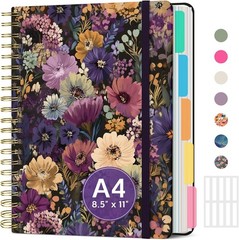 8.5″x11″ Spiral 5 Subject Notebook, Hardcover with Dividers Wildflower