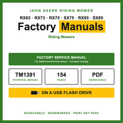 John Deere RX63 RX73 RX75 SX75 RX95 SX95 Riding Mower Service Manual TM1391 USB