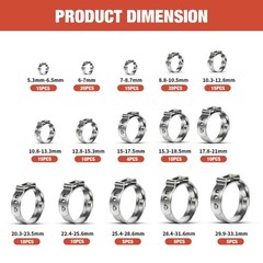 160X Single Ear Hose Clamps 304 Stainless Steel Crimp Hose Clamp Crimp Tools Kit