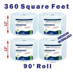 Recycled Grade – 12″ Medium (5/16) American Bubble Boy Bubble Wrap- 360 Square f