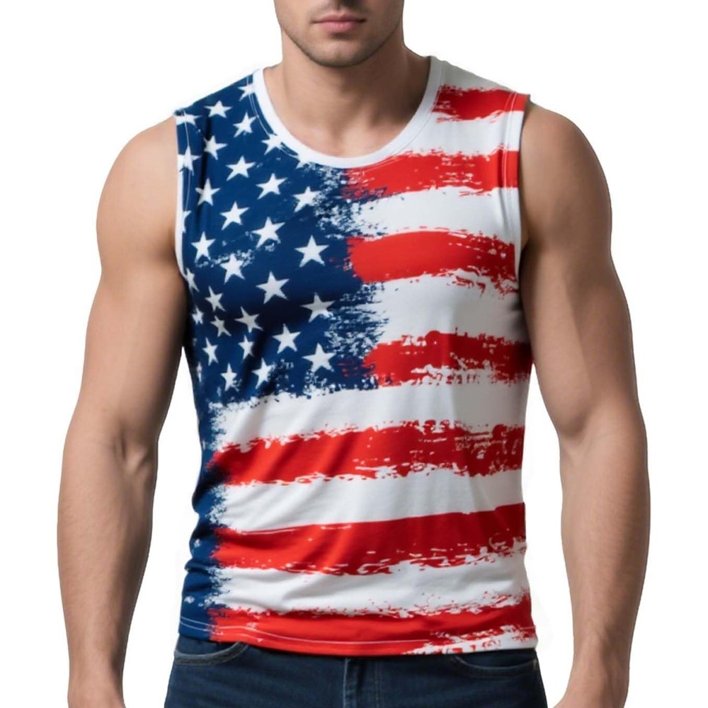 Dzmdip Mens American Flag Tank Tops Patriotic Gym Muscle Sleeveless Shirts