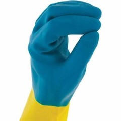 12 PR Chemical Resistant Blue Neoprene Over Yellow Latex Work Gloves 28 mil